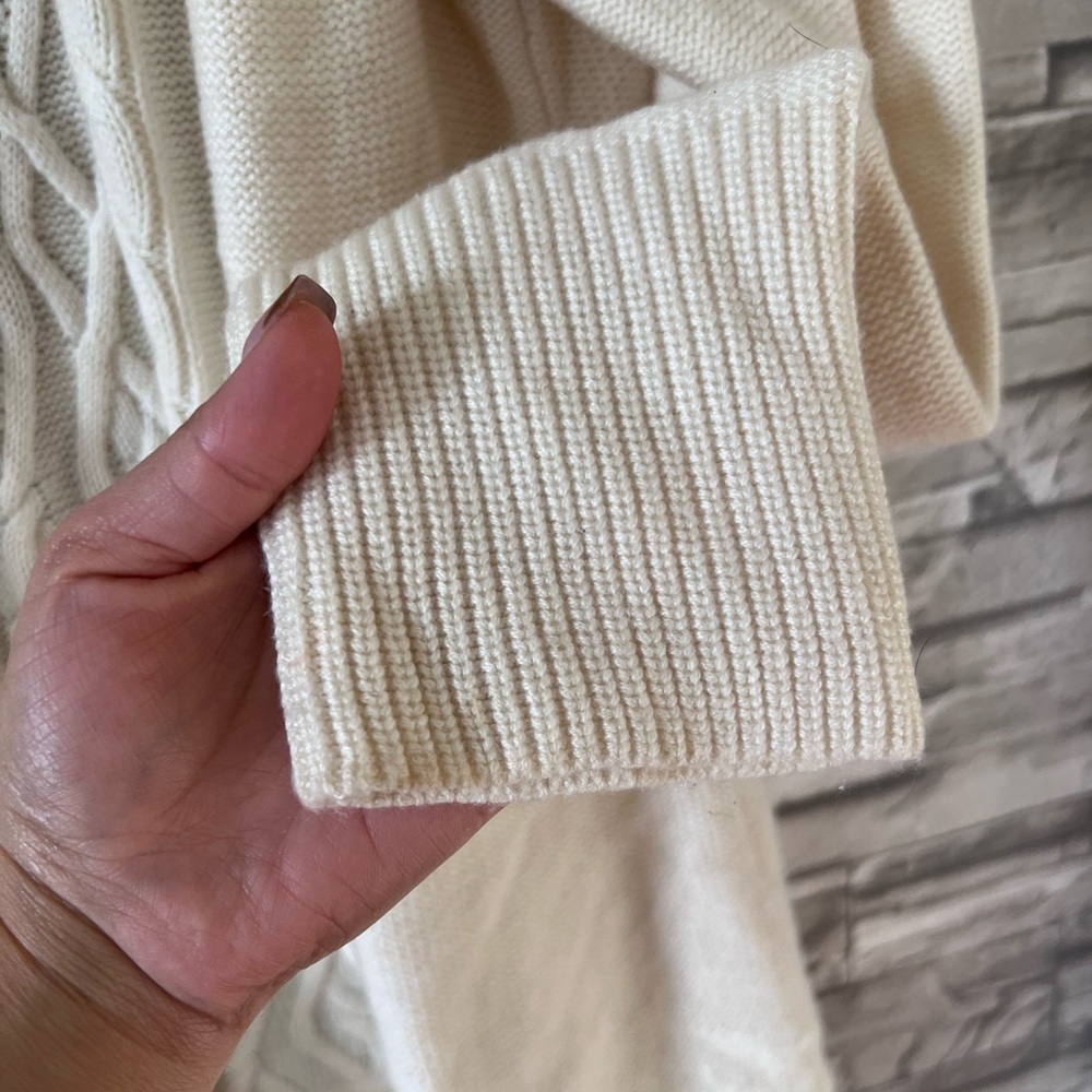Talbots Women’s Lambswool Blend Kimono Duster Cream Cable Knit Cardigan Sweater - Picture 4 of 10